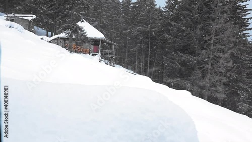 Amazing snow day at the chalet in the mountains slow motion footage