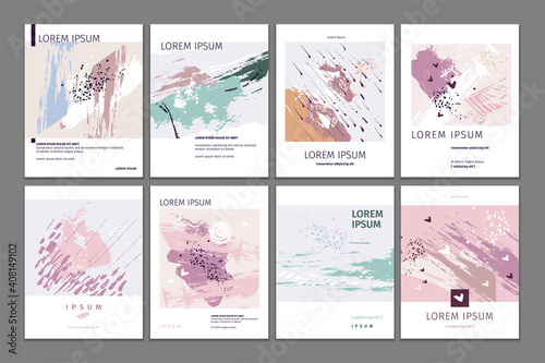 Set of artistic abstract backgrounds. Vector textures.  Hand drawn. Creative universal template collection for cover, poster, card, invitation, placard, brochure, flyer. Isolated.