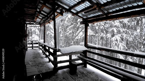 Beautiful winter landscape from a chalet in the mountains 