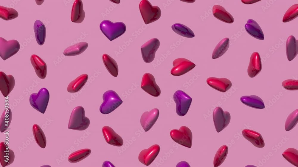 Heart shapes pattern on pink background. Abstract animation, 3d render. Heart shapes pattern on pink background. Abstract animation, 3d render.