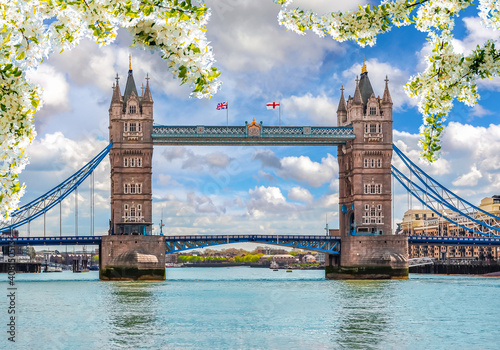 London Tower bridge and Thames river in spring, UK photo