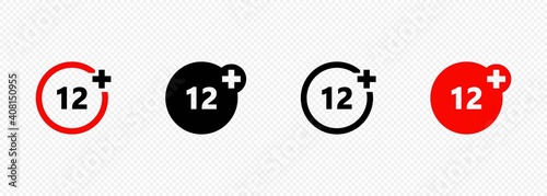 Set of age restriction icons. 12 age limit concept. Adults content icon. Vector on isolated transparent background. EPS 10