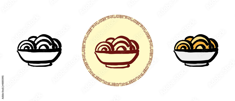 This is a set of icons with different styles of spaghetti. Contour, color and retro symbols of spaghetti. Freehand drawing, doodles. Stylish solution for website and label. This is a set of icons with different styles of spaghetti. Contour, color and retro symbols of spaghetti. Freehand drawing, doodles. Stylish solution for website and label.
