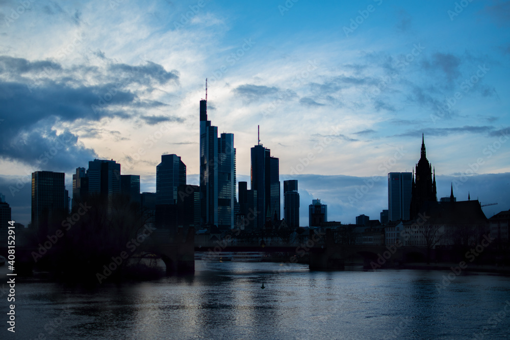 Frankfurt Skyline sunset blue sky