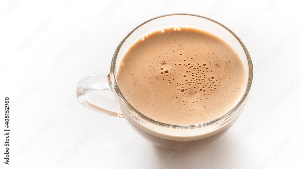 Glass cup of cappuccino on a white background Glass cup of cappuccino on a white background