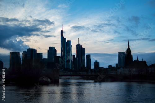 Frankfurt Skyline sunset blue sky