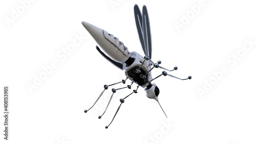 Technical mosquito robots, artificial intelligence created in different perspectives with 15 degrees each. High resolution image isolated on white background for your colagen clip art etc. photo