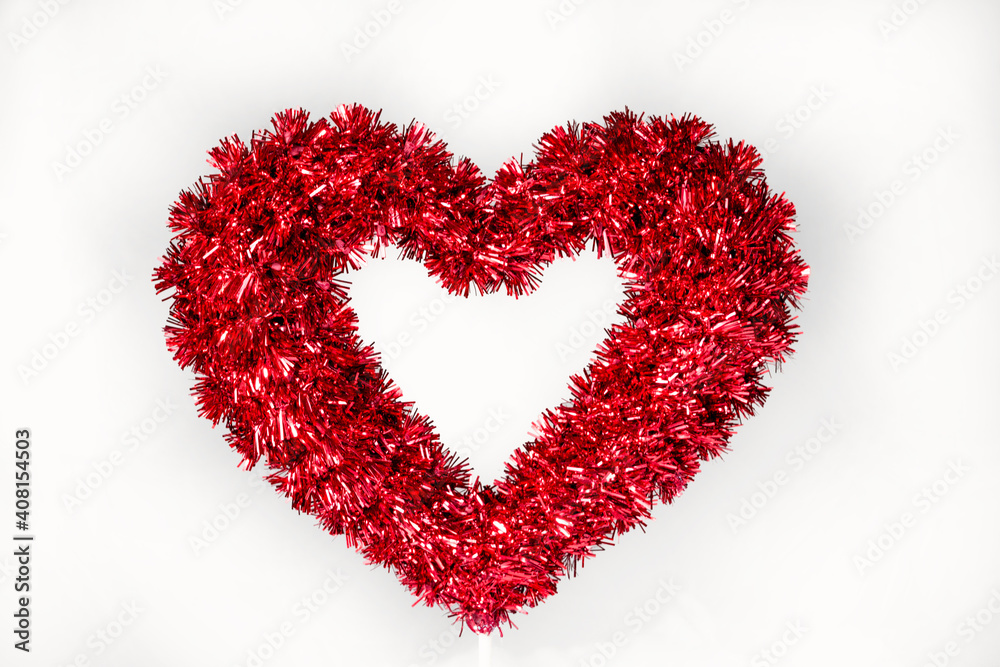 Tinsel heart with a white background