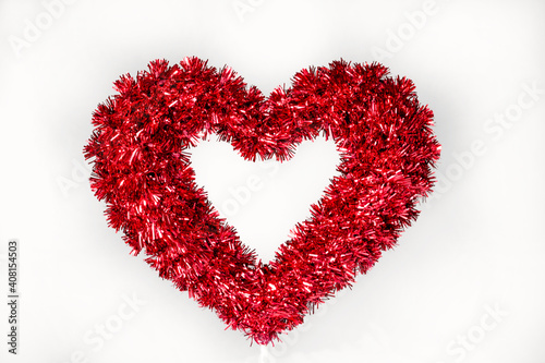 Tinsel heart with a white background