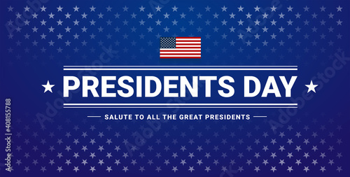 Presidents Day banner with Presidents Day lettering, USA flag, dark blue background, stars and stripes - vector