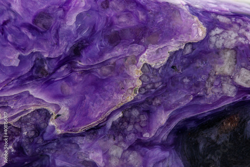 macro mineral stone Charoite on a white background