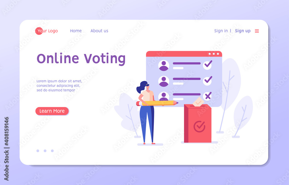 Online Voting and Election Campaign. People Voting with Vote Box and Calling for Vote. Concept of Election Day, Making Choice, Balloting Paper, Democracy. Vector illustration for Background Online Voting and Election Campaign. People Voting with Vote Box and Calling for Vote. Concept of Election Day, Making Choice, Balloting Paper, Democracy. Vector illustration for Background