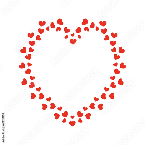 Many hearts in the shape of a big heart. Isolated on a white background. Love symbol. Red color. Icon or logo. Valentine's day. Cute simple modern design. Flat style vector illustration.