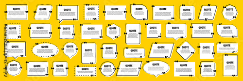 White isolated quote frames. Speech bubbles with quotation marks. Blank text box and quotes. Blog post template. Vector illustration.