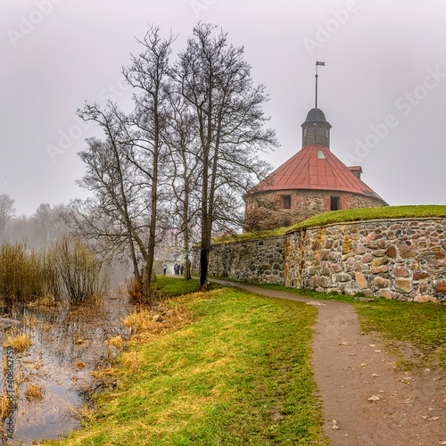 Spill of the Vuoksa river in Priozersk near the Corella fortress