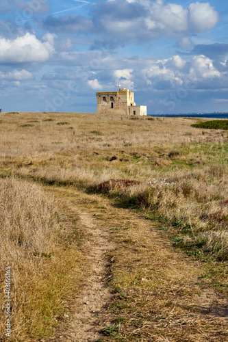 XVI Century Antique Defensive Tower Torre Guaceto At In The Middle Of A Natural Reserve Along The Coast Of Apulia Italy