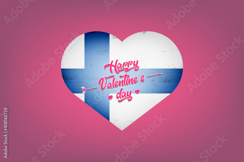 Heart with Finnish national flag colors. Flag of Finland in the form of a heart made on an isolated background. Design pattern for greeting card on an Valentines day. Vector illustration