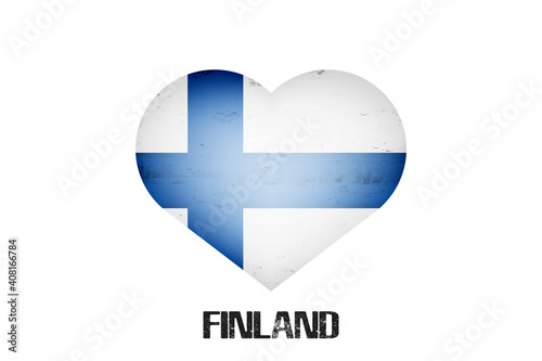 Heart with Finnish national flag colors. Flag of Finland in the form of a heart made on an isolated background. Design pattern for greeting card on an Valentines day. Vector illustration