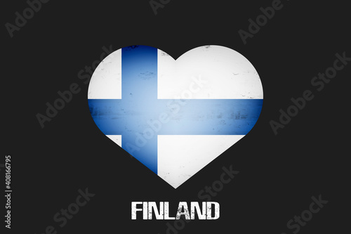 Heart with Finnish national flag colors. Flag of Finland in the form of a heart made on an isolated background. Design pattern for greeting card on an Valentines day. Vector illustration