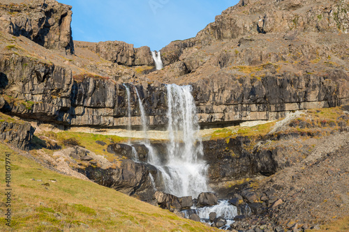 Waterfall Migandisfoss in Hornafjordur in Iceland