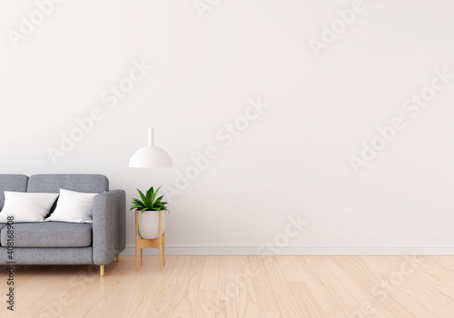 Billede på lærred Sofa in white living room with free space for mockup,3D rendering
