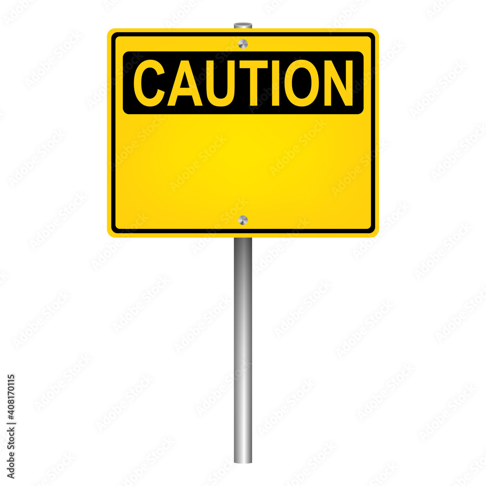 Blank yellow square warning sign on a pole, vector design Blank yellow square warning sign on a pole, vector design
