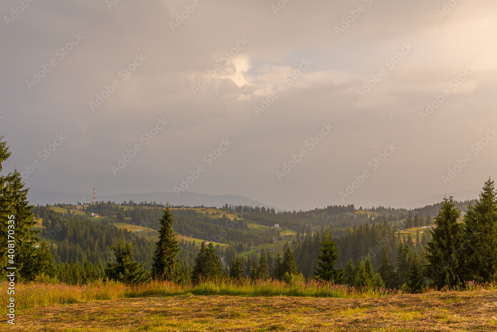Summer nature landscape of Karpaty Mountains. a Summer nature landscape of Karpaty Mountains. a