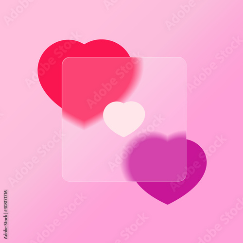 Glassy - effect of a greeting card on Valentine's Day. Colorfull. Vector illustration.
