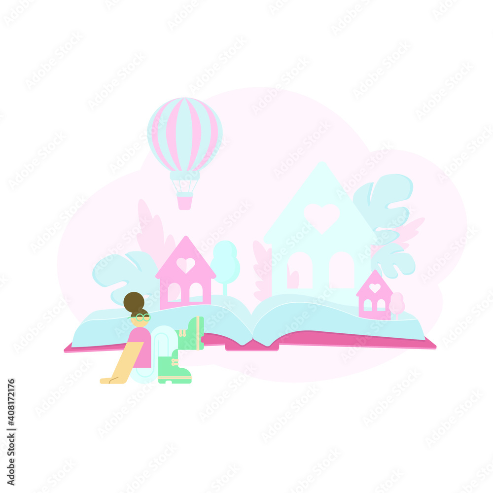World Book day. Web banner for education for all. Reading the books and Book festival. The magical world of books. Flat Vector illustration concept for web design, marketing, and print material.