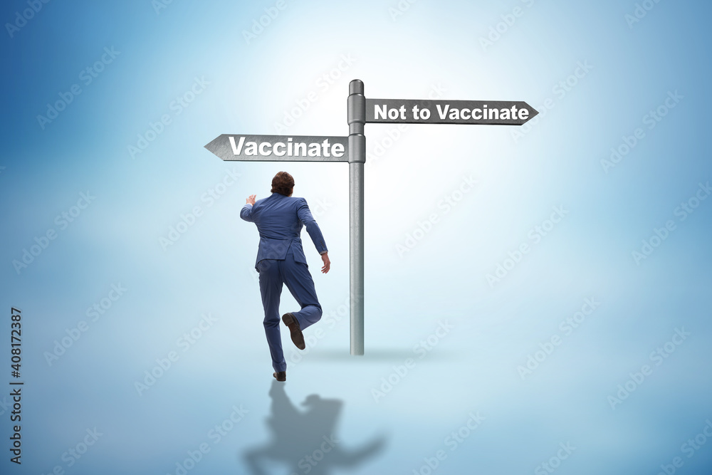 Businessman facing dilemma of vaccination Businessman facing dilemma of vaccination