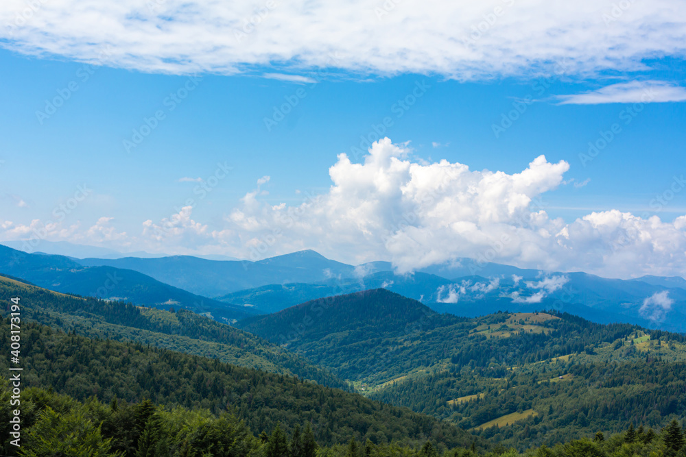 Summer nature landscape of Karpaty Mountains. a