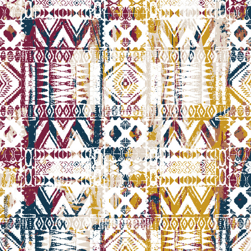 Geometric kilim ikat pattern with grunge texture
 photo