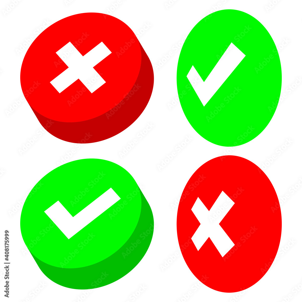 Check box list icons set, green and red isolated on white background, vector illustration. Check box list icons set, green and red isolated on white background, vector illustration.