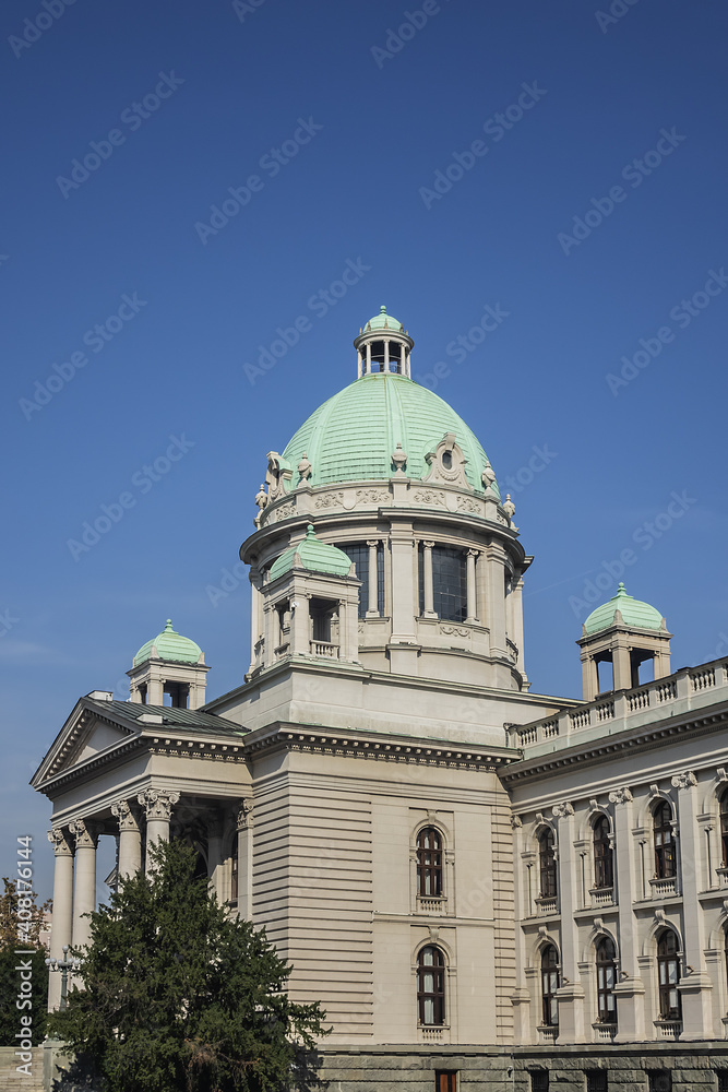 National Assembly of the Republic of Serbia (Skupstina) in the center of city of Belgrade. Serbia.