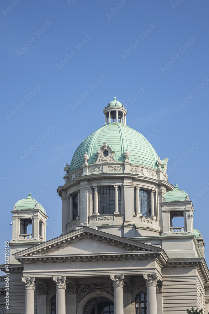 National Assembly of the Republic of Serbia (Skupstina) in the center of city of Belgrade. Serbia.