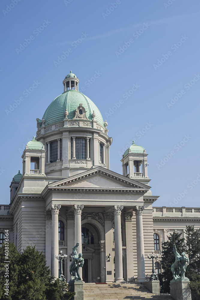 National Assembly of the Republic of Serbia (Skupstina) in the center of city of Belgrade. Serbia.