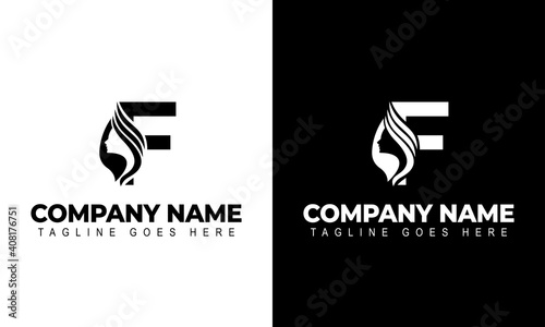 Letter F Beauty Women Face Logo Design Vector Illustration