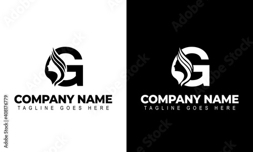 Letter G Beauty Women Face Logo Design Vector Illustration