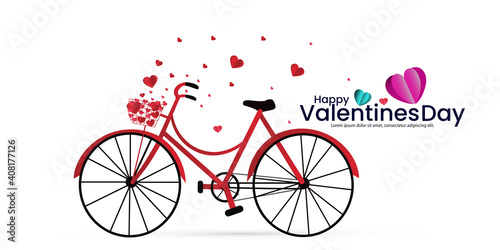 Happy Valentine card design with bicycle and typography text