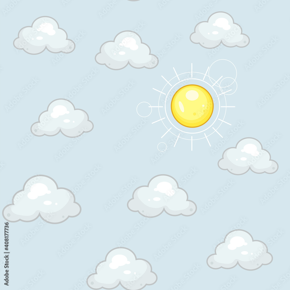 Seamless patten vector sun and clouds textile print