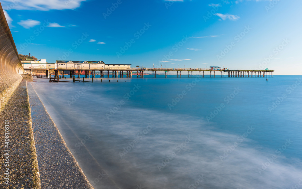 Long time exposure of Grand Pier in Teignmouth in Devon in England, Europe