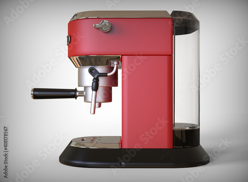 Fototapeta Naklejka Na Ścianę i Meble -  A red espresso coffee machine on a white background. 3D render.