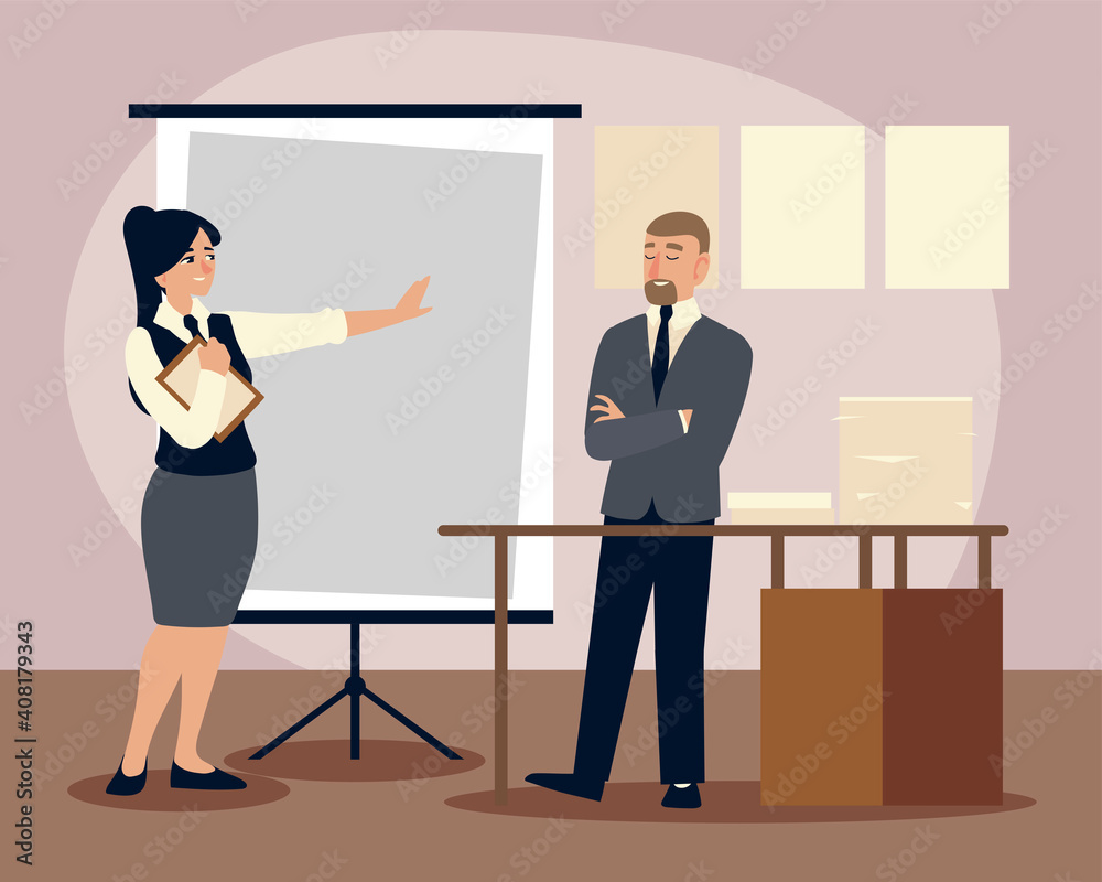 business people, business man and woman with board presentation plan offfice business people, business man and woman with board presentation plan offfice