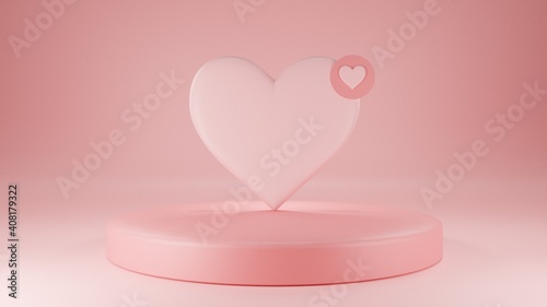 3d rendering pink podium heart happy valentine day.