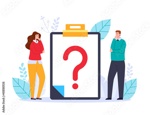 Business office workers character thinkig asking questions and searching anwers vector web adstract graphic design illustration