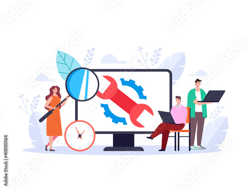 Computer repair desktop pc diagnostic adstract graphic design illustration