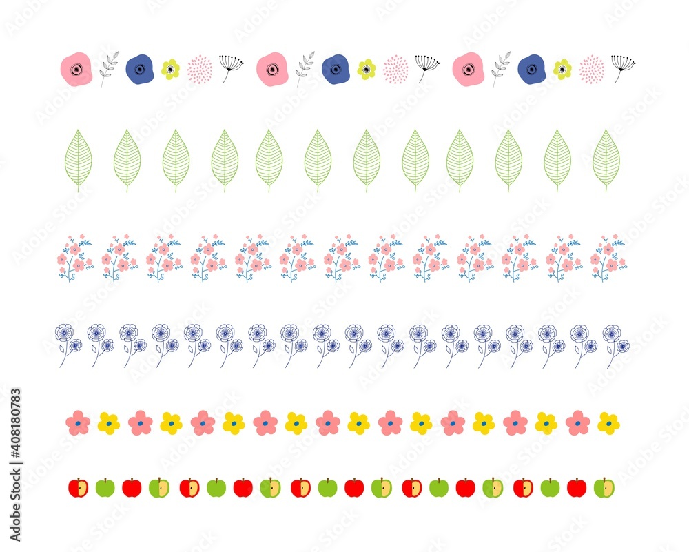 花と葉とりんごのラインイラスト素材セット Stock Vector Adobe Stock