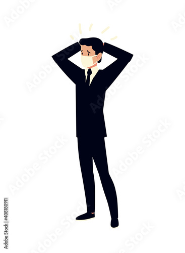 businessman with medical mask, icon isolated and flat design