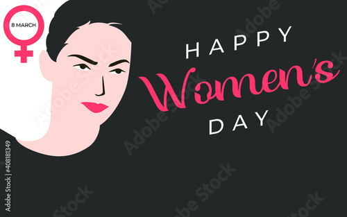 International women's day vector. Female face in dark background. For cover, book, poster, backdrop, banner. Vector eps 10