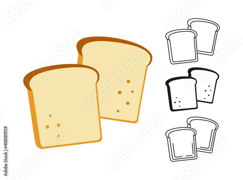 Slice Bread icon set. Sliced bakery line and black glyph style. Hand drawn sketch fresh wheat bread symbol. Shop flat food design. Icon for infographic, packaging label, vector for food app website